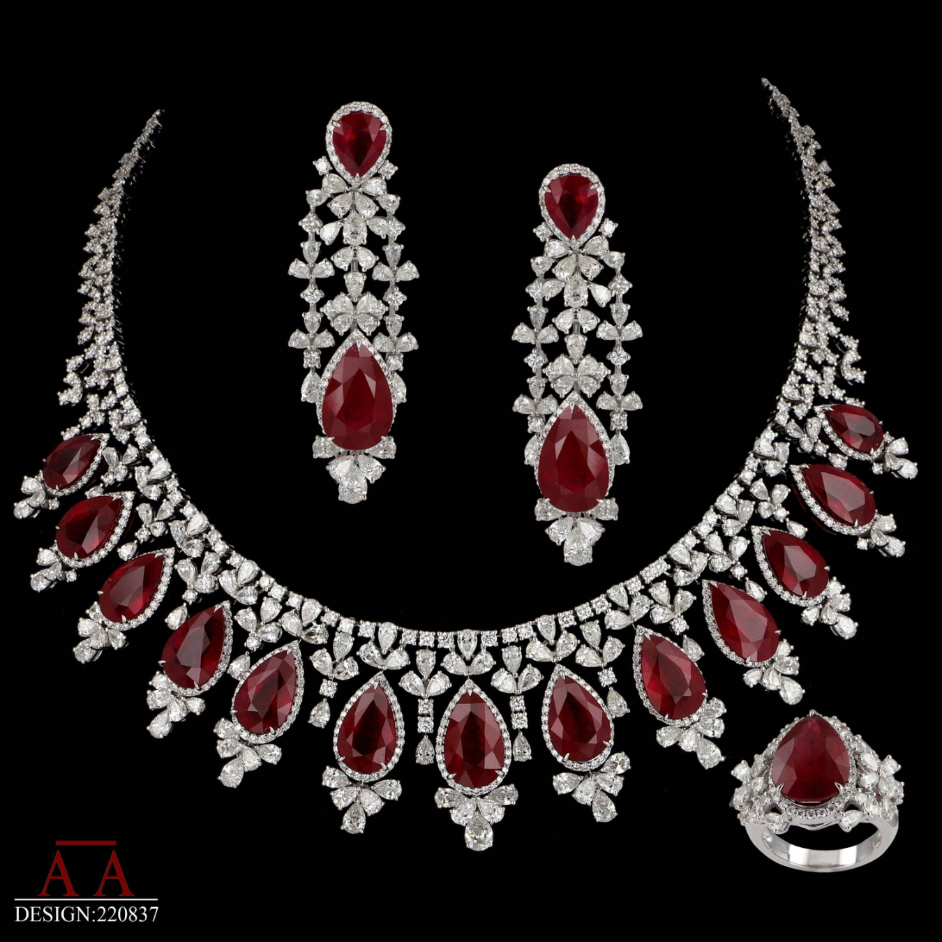 Diamond Ruby N+E+R Half Set - Al Anwaar Jewellers