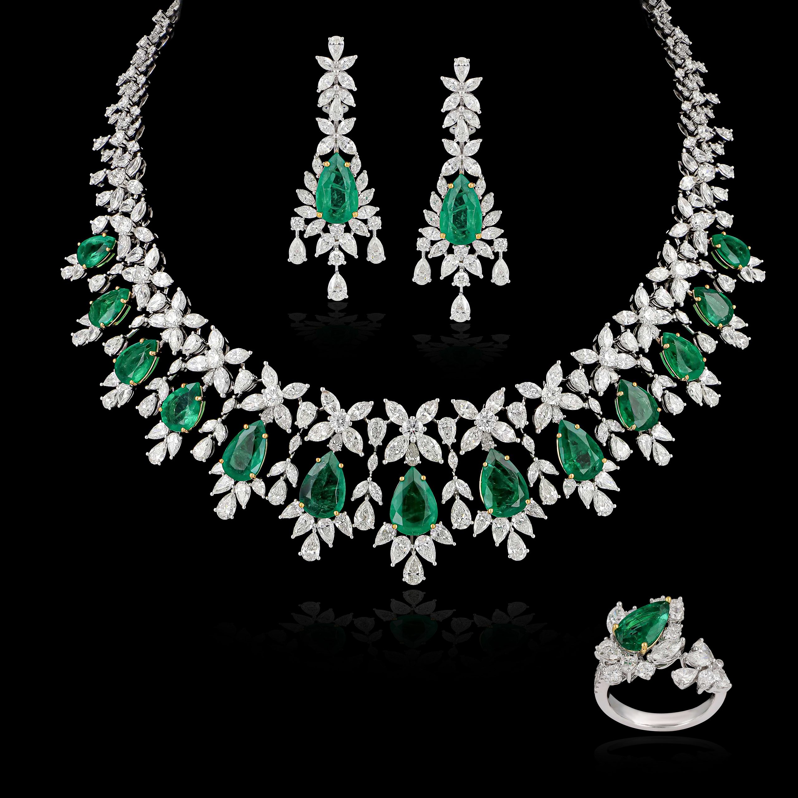 DIAMOND EMERALD NER HALF SET - Al Anwaar Jewellers